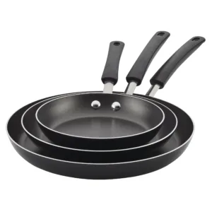 Faberware 3 Piece Easy Clean Aluminum Non Stick Frying Pan Fry Pan Skillet Set Black 8 ` 9.75` & 12`