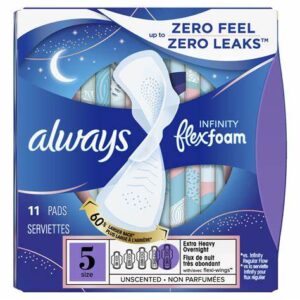 Always Infinity Feminine Pads With Size 5 Extra Heavy Overnight Absorbency  Unscented 22 CT